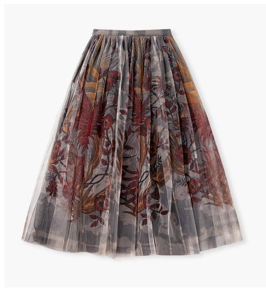 

2020 new pompon a-line skirt + black inner skirt womens europe and the united states wide print screen skirt