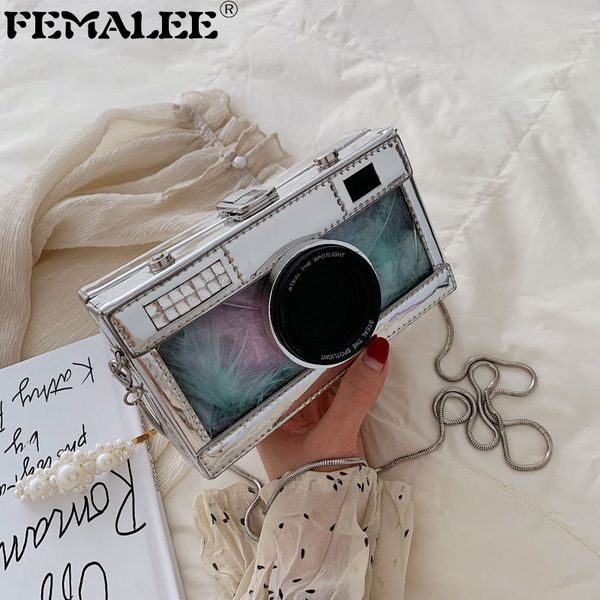 

retro small clear handbag women creative camera shape shoulder bag lock transparent crossbody bags travel stereotype jelly purse