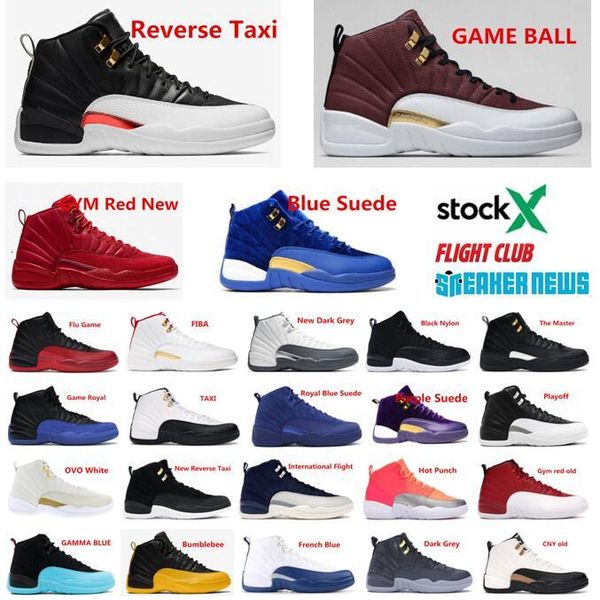 

new 12 12s jumpman mens basketball shoes fiba reverse taxi game gym red wings grey men sport sneakers trainers with box