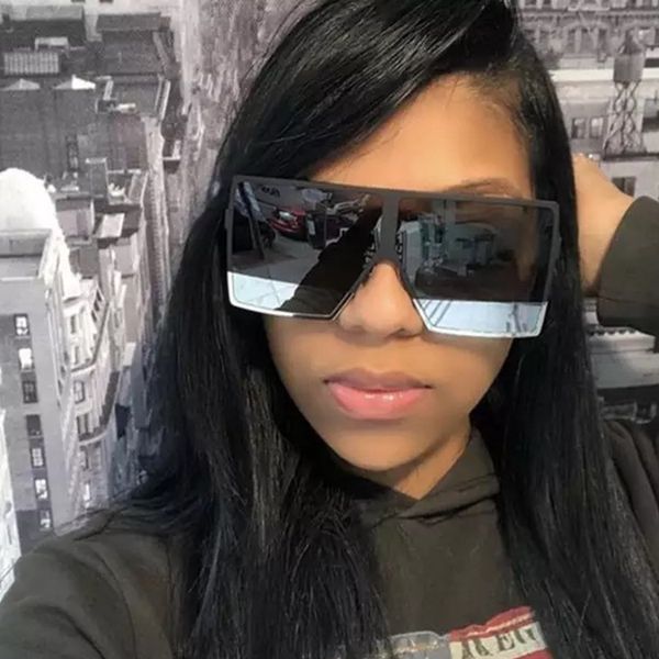 

mirror oversize square women sunglasses fashion metal frame ladies sunglasses 2020 luxury big frame ladies glasses, White;black