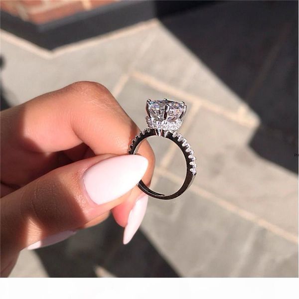 

dazzling crown promise ring 925 sterling silver 3ct diamond cz engagement wedding band rings for women party jewelry, Slivery;golden
