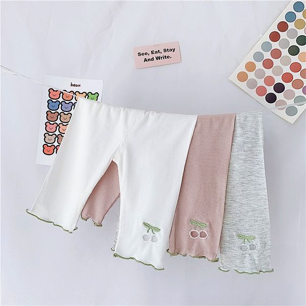 

2020 summer 0-3-year-old female baby girl korean style cute cherry hollow-out cropped nine nine pants middle pants, Blue