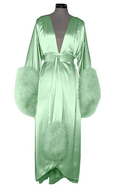 

bathrobe sleepwear faux fur woman illusion undergarments robe long party wedding dresses petite plus size custom made, White