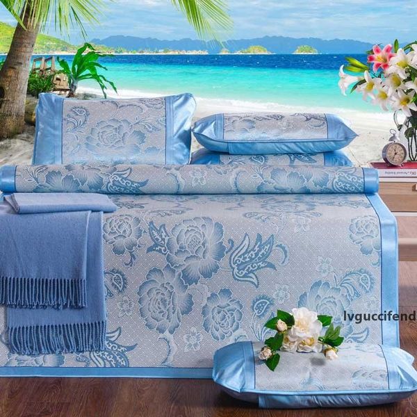 

3pcs ice silk cooling summer sleeping mat three piece mats ice silk bed supplies mattress cool viscose fiber 3d mat bedding set