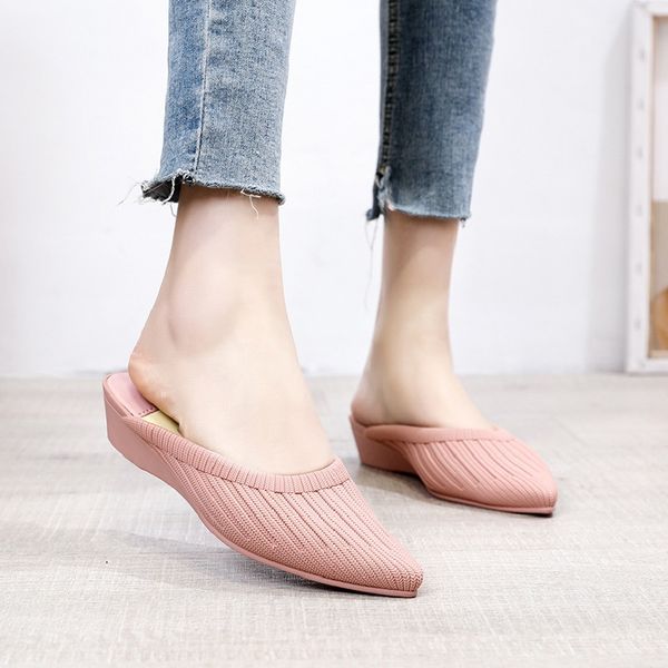 

women wedges pointed toe slippers ladies slip on casual footwear new summer comfort jelly shoes fashion female two wear cs07, Black