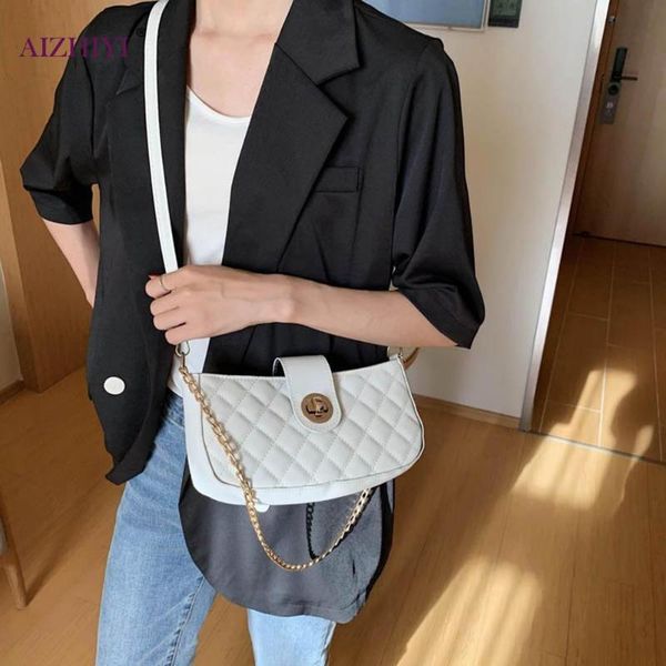 

popular simple female daily bag fashion lattice pattern women shoulder bags pu leather chain crossbody handbag