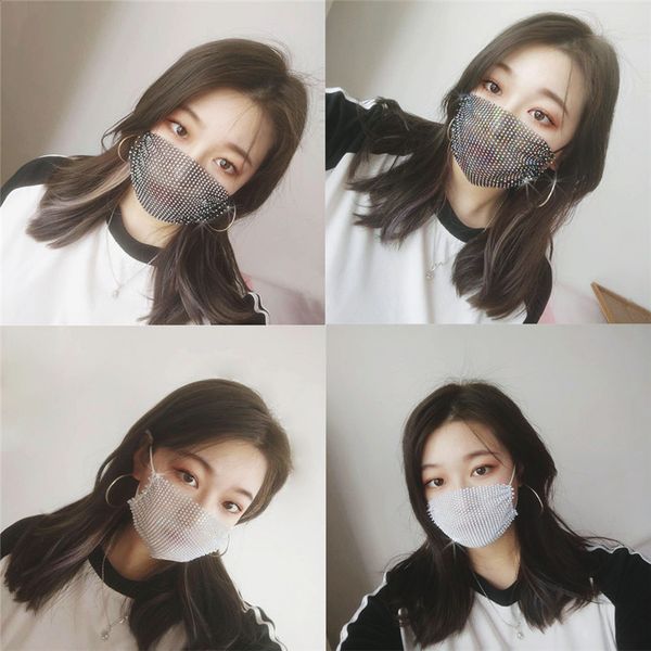 

Fashion Beads Bling Bling Designer Face Masks Comfortable Shinning Ear loop Mouth Mask Anti Dust Sparkly Facial Cover FY0054