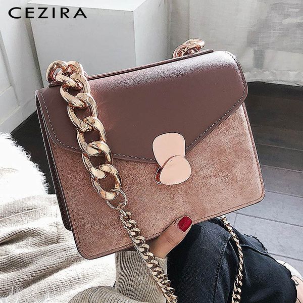 

cezir pu sued leather handbags for women luxury thick chain shoulder bags female vegan casual flap crossbody purses