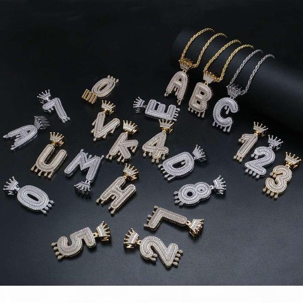 

hip hop 26 letters 0 to 9 number pendant necklaces for men women luxury diamonds crown a to z letter pendants 18k gold plated number jewelry, Silver