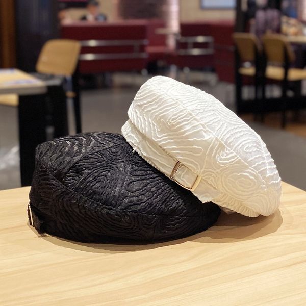 

female summer fashion all-match flat painter beret lace pattern beret thin painter hat newsboy hat fashion, Blue;gray