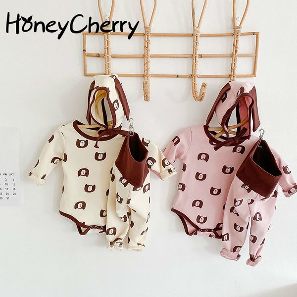 

2020 autumn and winter baby printing suit boy and girl baby's + pants + hat three-piece leisure, White