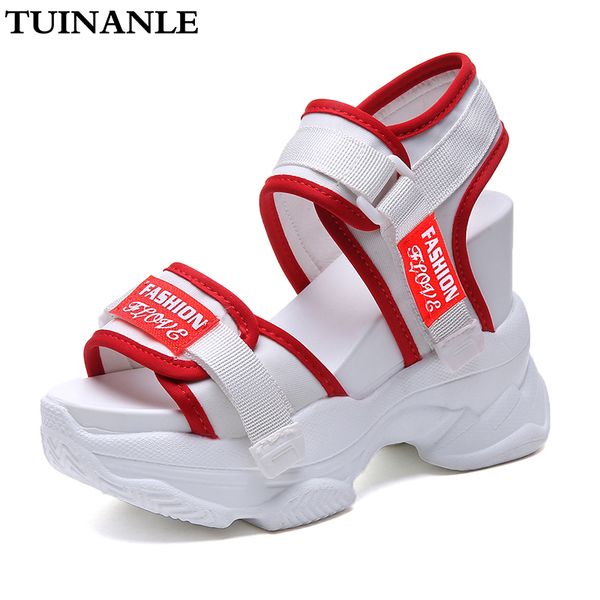 

tuinanle platform sandals 2020 female chunky super high heel student increase summer beach shoes sandalias mujer wedges sandals, Black