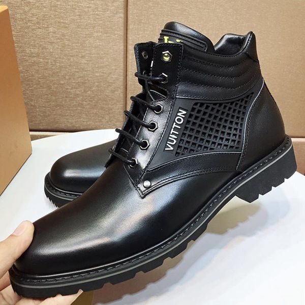 

fashion men shoes boots luxury oberkampf ankle boot lace -up leather men shoes casual winter outdoor chaussures pour hommes luxury mens shoe, Black