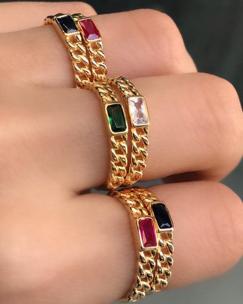 

gold cuban link chain single stone finger ring women gorgeous simple fashion single stone engagement rings, Golden;silver