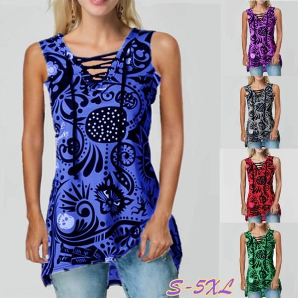 

2019 new v-collar skeleton printed tie women's 2019 new v-collar skeleton printed tie women's vest vest, Camo