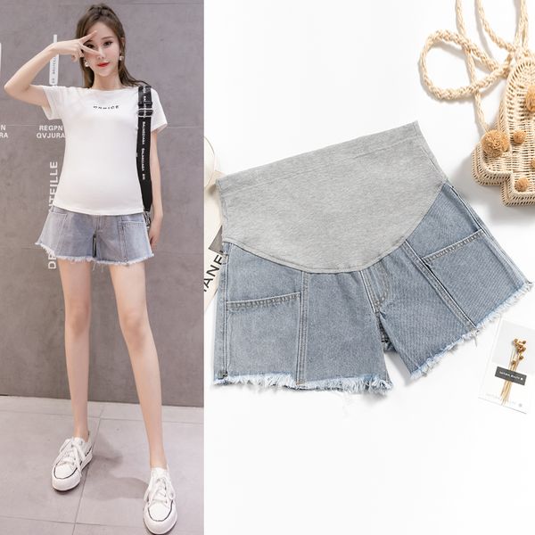 

maternity bottoms 2021 summer short jeans cotton belly loos casual shorts pockets for pregnancy women pregnant denim jean, White