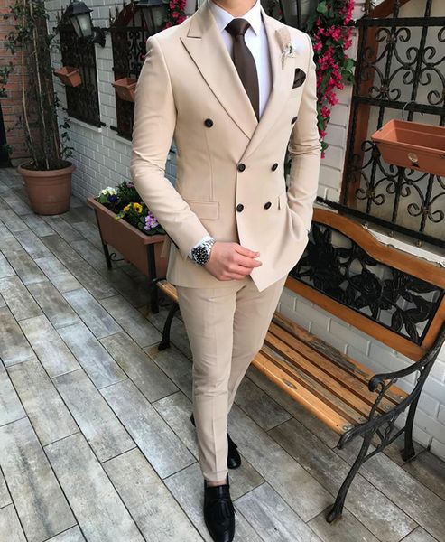 

beige formal men suits for wedding tuxedos slim fit double breasred blazer 2 piece custom made busine man tailor made clothing(jacket+pants), Black;gray