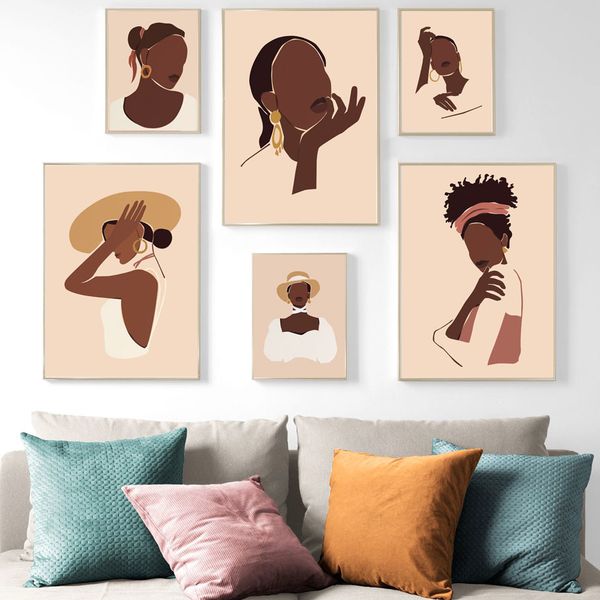 

abstract wall art canvas painting nordic poster boho black girl vintage posters and prints wall pictures for living room decor