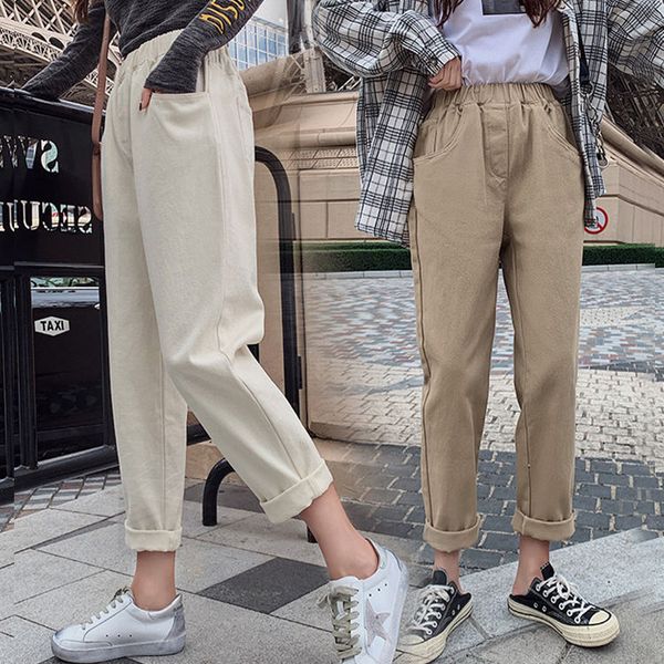 

women's pants & capris 2021 fashion pocket white women jeans streetwear high waist pantsvintage straight harajuku denim loose cargo tro, Black;white