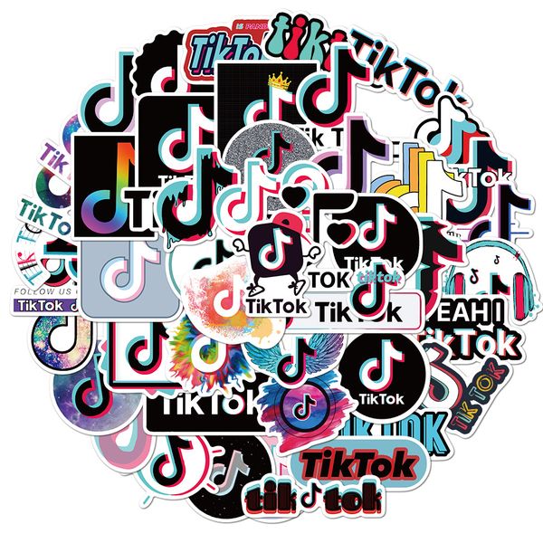 

50 pcs tiktok logo small waterproof sticker gift for graffiti on travel case lapskateboard guitar fridge