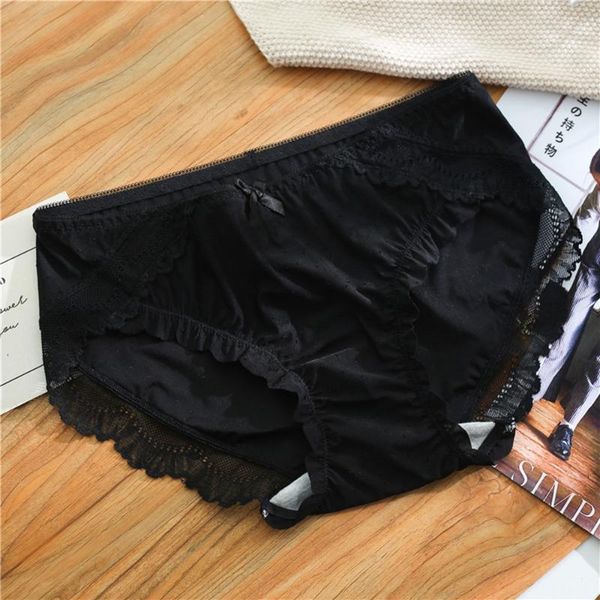 

lace ladies summer new thin panties breathable mid-waist bowknot ladies panties, Black;pink