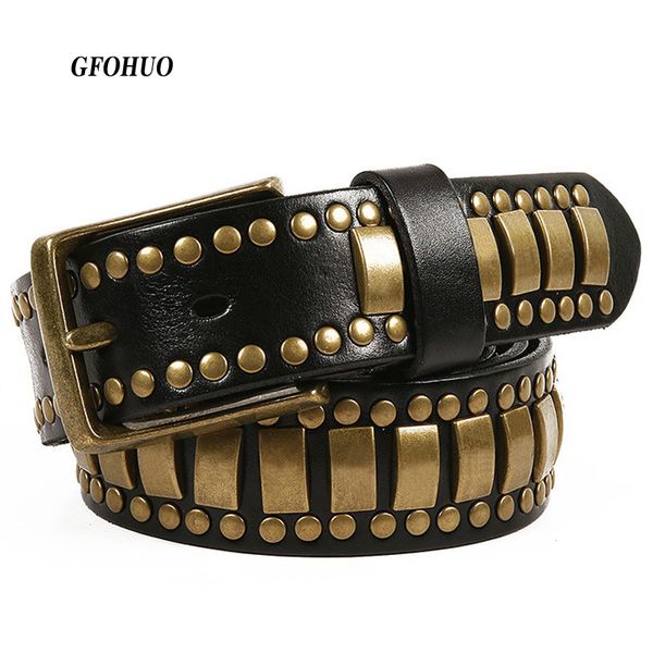 

punk rock belts geometry pattern for men for women rivet studded belts first layer of cowskin hip decorative, Black;brown
