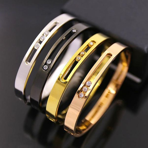 

tyme stainless steel gold color bracelet ol wind with three hollow titanium love bracelet for each button bangle for women, Black