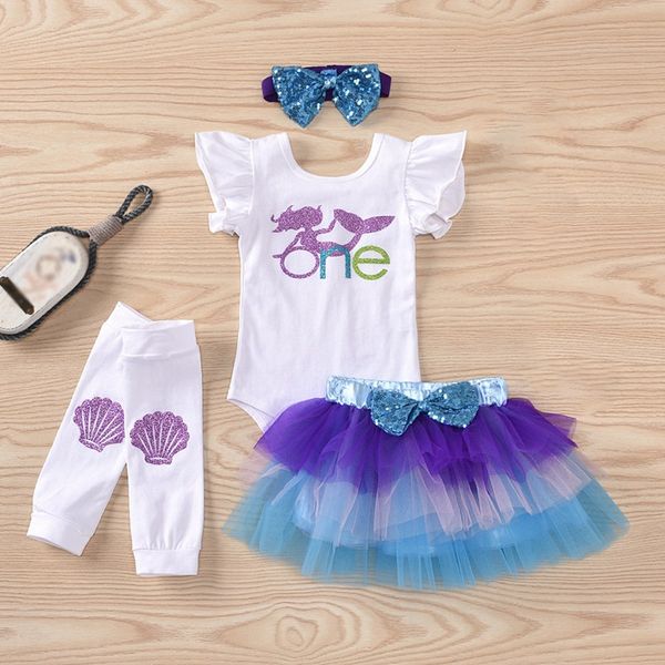 

baby girl purple mesh gauze skirt four-piece birthday suit baby girl 1st tutu skirt birthday bodysuit, White