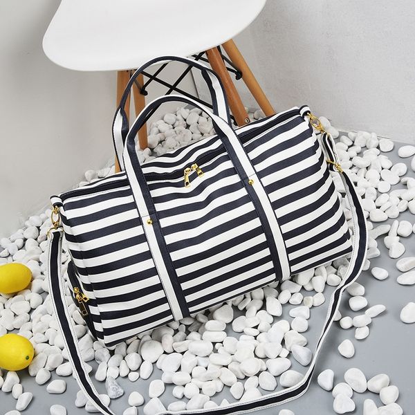 

z565e 2020 new striped shoes large capacity luggage korean style women's trendy yoga fitness 2020 new striped shoes large capacity lugg, White