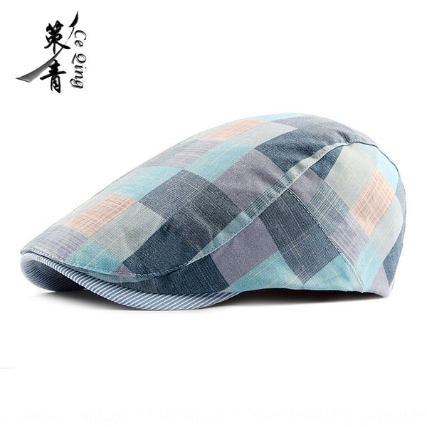 

men's summer new korean fashion cap women's british checked beret outdoor beret hat hat leisure forward cap, Blue;gray