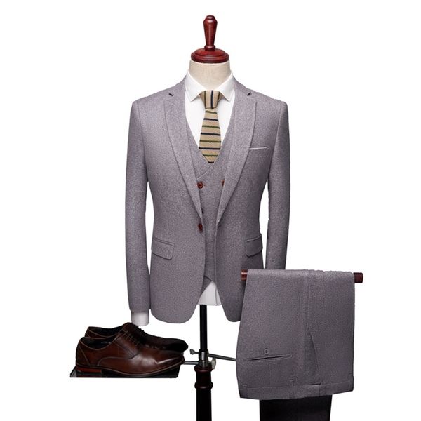 

classic light grey suit men designer slim fit mens wedding suits 3 piece business office formal dress suit, Black