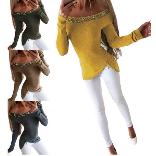 

women's sweaters jacket in the spring and autumn fashion long-sleeved pure color a word shoulder sweater female shrit personality, White;black