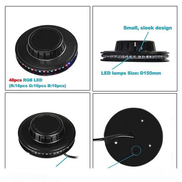 

LED Stage Light 7W 48LEDs RGB Auto Color Changing Rotating Sunflower UFO Bar Disco Dancing Party DJ Club Pub Music Lights