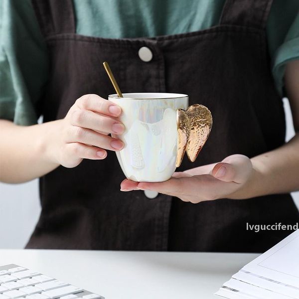 

golden angel wing mug ceramic coffee mug tea cup girls birthday gift t200506