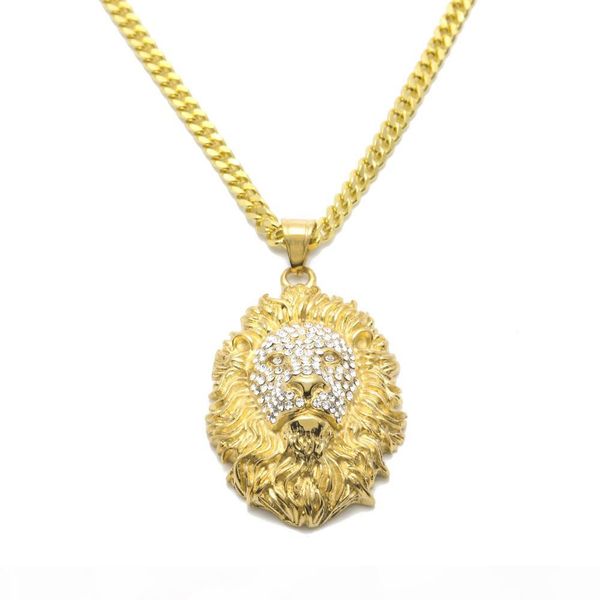 

animal king lion head ожерелье мужчины hiphop из нержавеющей стали rhinestone подвески шарм bling кристалл ожерелье золота способа rap ювели, Silver