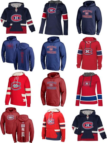 

custom mens womens kids montreal canadiens embroidery logos red navy ice hockey hoodies with any name&any no, Black;red
