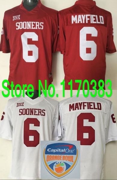 

factory outlet- capital one orange bowl patch #6 baker mayfield football jersey oklahoma sooners jersey college football jersey color red wh, Black;red