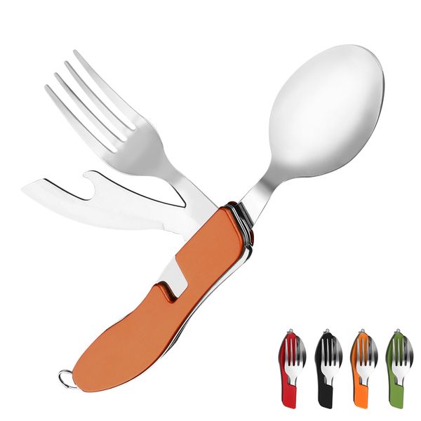 Posate Set 4 in 1 da tavola all'aperto (Forcella / Spoon / Knife / Bottle Opener) Camping piegatura dell'acciaio inossidabile da tavola di strumento di sopravvivenza della tasca di viaggio