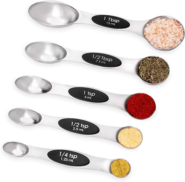 Aço inoxidável Dupla Face de medição Feijão Spoons Set Magnetic Baking café em pó precisa ferramentas de medição Colheres Home Hotel de cozinha