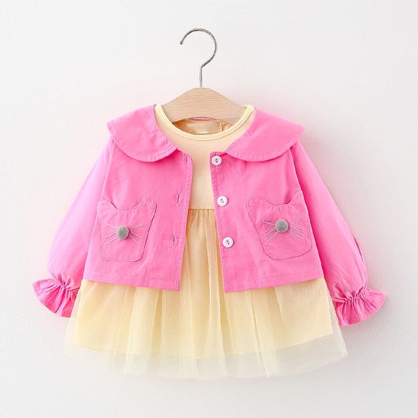 

baby girls sets cat pocket jacket with dress autumn children's clothing wholesale 2020, White