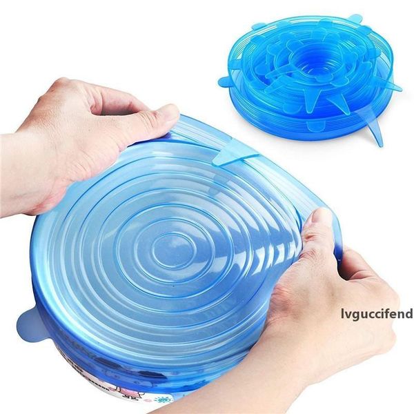 

6pcs /set silicone seal vacuum stretch lids reusable silicone food fresh keeping sealed covers heat resist able food wraps
