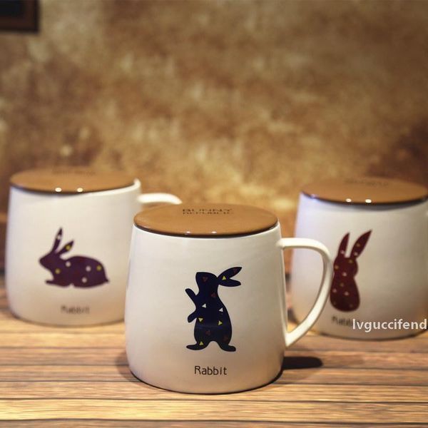 

rabbit logo paper-cut style ceramic morning mug with lid lovely mugs for coffee milk tea unique gift tc010 t200506