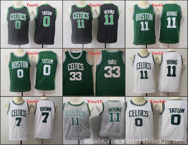 

boston celtics youth basketball jersey #11 irving kids jersey stitched #0 tatum #7 brown #33 bird nba youth jerseys, Black