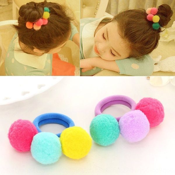 

ictdm children's fur ball band baby's band towel hair ponytail head rope korean style little girl cute bright color candy color to, Slivery;white