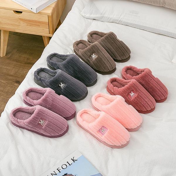 

slippers mens women shoes couples warm non-slip floor home slippers bedroom shoes 36-45 plus size 2020 winter, Black