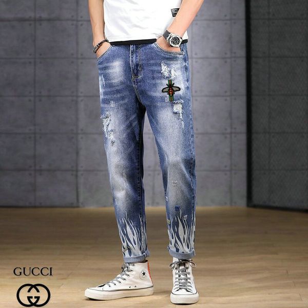 

new fashion men black jeans skinny ripped stretch slim west hip hop swag denim motorcycle biker pants jogger ~~xgh351, Blue