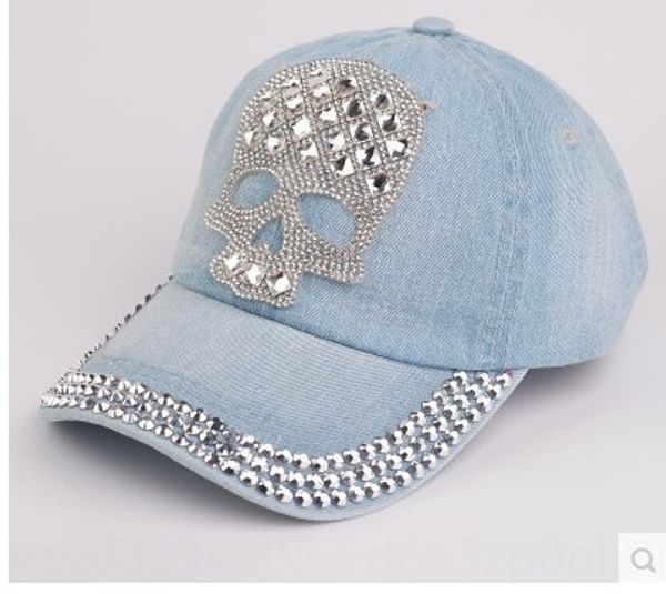 

korean denim korean fashion female skull female diamond worn hat cowboy hat baseball cowboy denim baseball cap cap cap, Blue;gray