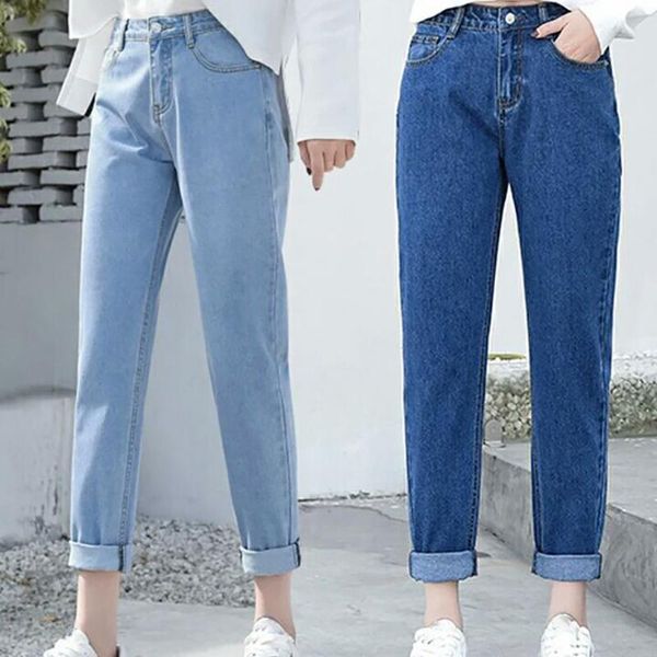 

women's jeans ladies slim pencil pants vintage mom high waist blue casual full length loose cowboy