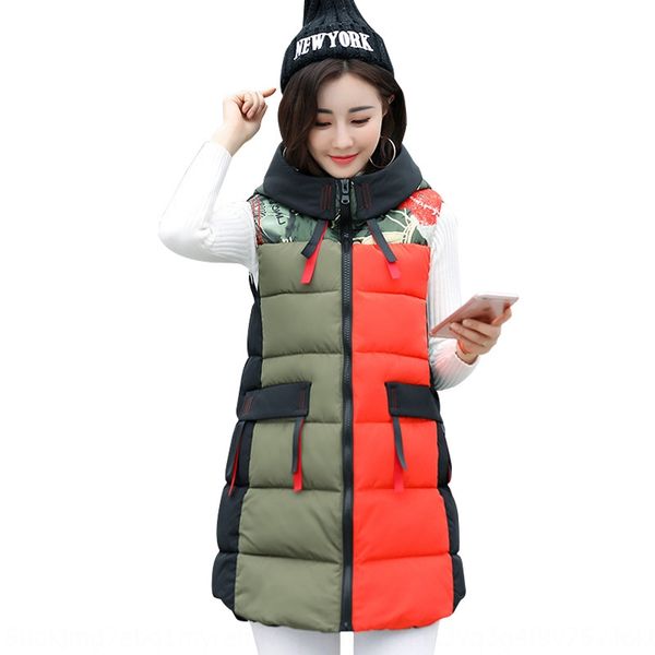 

2020 new korean style cotton women's vest large size mid-length color matching cotton vest, Black;white