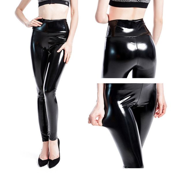 

faux leather leggings womens shinny pencil pants streetwear slim black high waist stretchy pu leggings plus size trousers